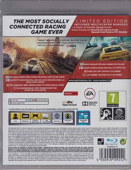 Need For Speed Limited Edition Most Wanted - PS3  (B Grade) (Genbrug)